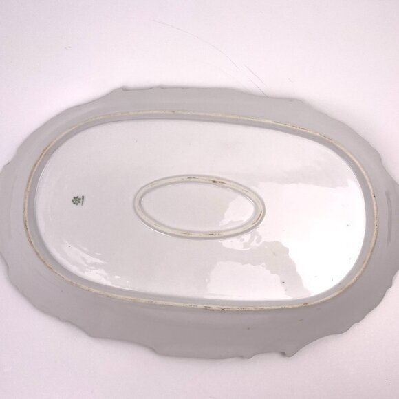 Vintage Limoges France Hand Painted Green Oval Serving Platter 16" * 10.5 " - Picture 6 of 7